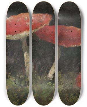 Triptych art skateboard deck of Gustav Macoun Amanitas by Gustav Macoun (1892-1934)