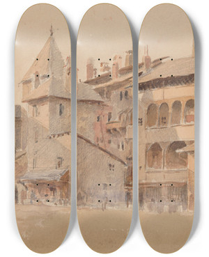 Triptych art skateboard deck of Joseph Borio Palace by Joseph Borio