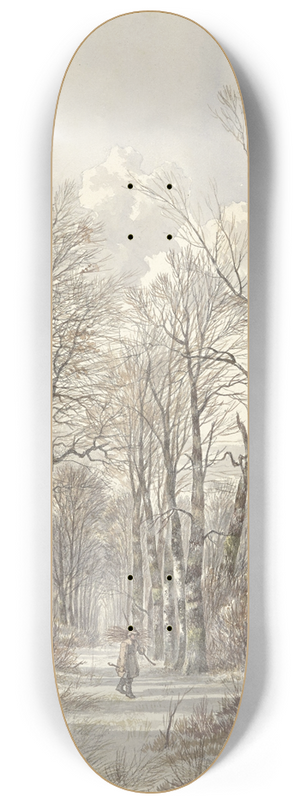 Hendrik Gerrit ten Cate - Winterlandschap met houtsprokkelaar op bospad 8.25 inch art skate deck Hendrik Gerrit ten Cate - Winterlandschap met houtsprokkelaar op bospad 8.25 inch art skate deck