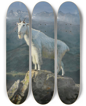 Triptych art skateboard deck of Albert Bierstadt Mountain Goats by Albert Bierstadt (1830-1902)