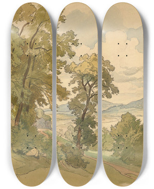 Triptych art skateboard deck of Friedrich Preller The Elder Flulandschaft Bei Salzburg by Friedrich Preller The Elder (1804-1878)