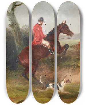 Triptych art skateboard deck of William Shayer Full Cry by William Shayer (1787-1879)