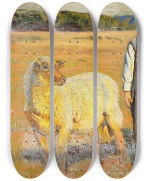 Triptych art skateboard deck of Knud Sinding Sommerdag Med En Lille Frehyrde by Knud Sinding (1875-1946)
