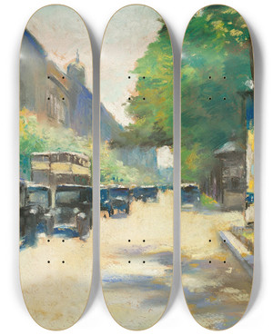 Triptych art skateboard deck of Lesser Ury Unter Den Linden Berlin by Lesser Ury (1861-1931)