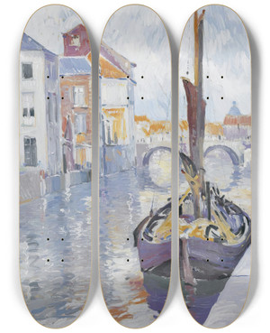 Triptych art skateboard deck of Paul Mathieu Le Petit Canal by Paul Mathieu (1872-1932)