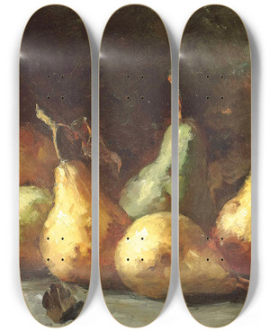 Triptych art skateboard deck of Hubert Bellis Pears by Hubert Bellis (1831-1902)