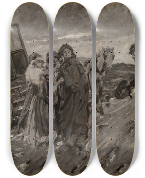 Triptych art skateboard deck of Arthur Ignatius Keller High Noon by Arthur Ignatius Keller (1866-1924)