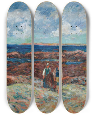 Triptych art skateboard deck of Henry Moret La Pointe De Beg Er Morz by Henry Moret (1856-1913)