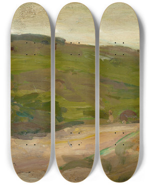 Triptych art skateboard deck of Henry Ossawa Tanner Country Scene In The Adirondacks by Henry Ossawa Tanner (1859-1937)