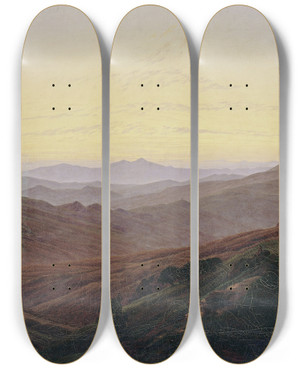 Triptych art skateboard deck of Caspar David Friedrich Giant Mountains Riesengebirge by Caspar David Friedrich (1774-1840)