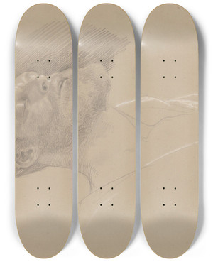 Triptych art skateboard deck of Adolph Tidemand Hkon Jarl by Adolph Tidemand (1814-1876)