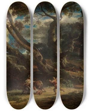 Triptych art skateboard deck of Johann Wilhelm Schirmer Der Berfall by Johann Wilhelm Schirmer (1807-1863)
