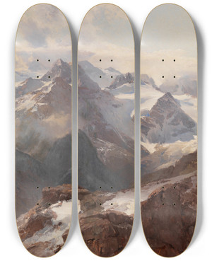 Triptych art skateboard deck of Edward Theodore Compton Sylvretta Vom Grossen Maderer by Edward Theodore Compton (1849-1921)