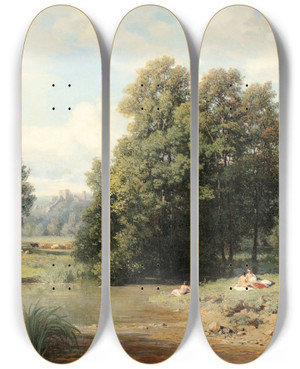 Triptych art skateboard deck of Pierre Thuillier Landscape by Pierre Thuillier (1799-1858)