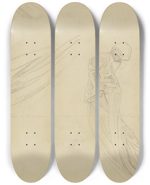 Triptych art skateboard deck of Bernhard Von Neher The Younger Study Of Garments by Bernhard Von Neher The Younger (1806-1886)