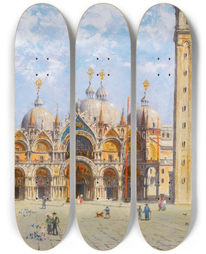 Triptych art skateboard deck of Antonietta Brandeis Basilica Di San Marco by Antonietta Brandeis (1848-1926)