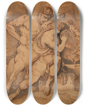 Triptych art skateboard deck of Giuseppe Cades Theeducationofachilles By Chiron_2 by Giuseppe Cades (1750-1799)