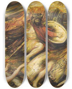 Triptych art skateboard deck of Henri De Groux La Mort De Siegfried by Henri de Groux (1867-1930)