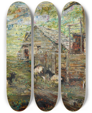 Triptych art skateboard deck of Carlo Casanova A Pasture In The Veglia Alps by Carlo Casanova