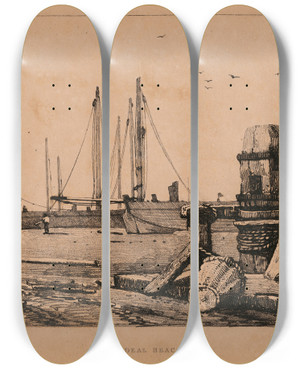 Triptych art skateboard deck of Samuel Prout Deal Beach by Samuel Prout (1783-1852)