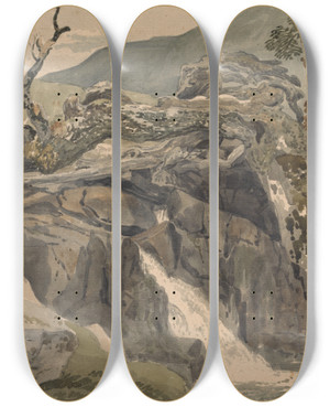 Triptych art skateboard deck of Joseph Powell In Borrowdale by Joseph Powell (1780-1834)