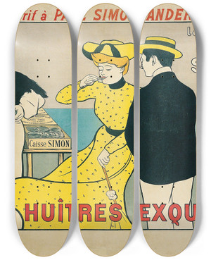 Triptych art skateboard deck of Leonetto Cappiello La Caisse Simon by Leonetto Cappiello (1875-1942)