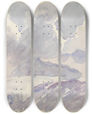 Triptych art skateboard deck of John Singer Sargent Sky And Mountains by John Singer Sargent (1856-1925)
