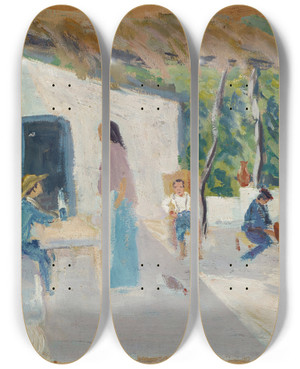 Triptych art skateboard deck of Ernst Schiess Spanish Pergola by Ernst Schiess (1872-1919)