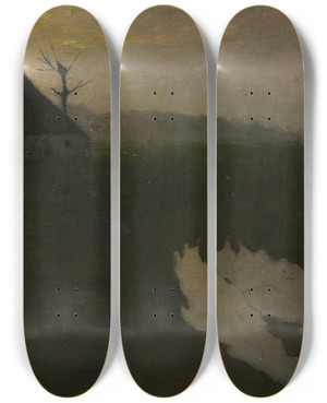 Triptych art skateboard deck of Richard Nicolas Roland Holst Landscape By Moonlight by Richard Nicolaus Roland Holst (1868-1938)