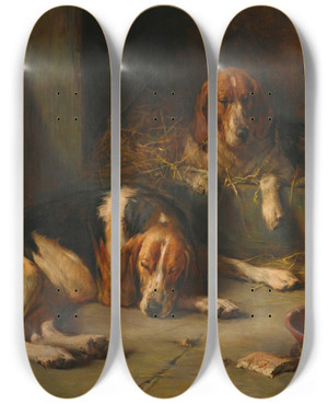 Triptych art skateboard deck of Philip Eustace Stretton Rest After Toil by Philip Eustace Stretton (1865-1919)