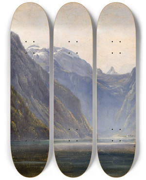 Triptych art skateboard deck of Thomas Fearnley From Knigssee by Thomas Fearnley (1802-1842)