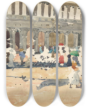 Triptych art skateboard deck of Maurice Prendergast Caff Florian In Venice by Maurice Prendergast (1858-1924)