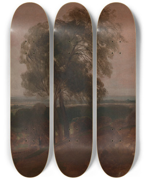 Triptych art skateboard deck of Peter Dewint Landscape Study At Sunset by Peter Dewint (1784-1849)