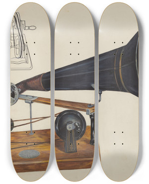 Triptych art skateboard deck of Charles Bowman Gramophone by Charles Bowman