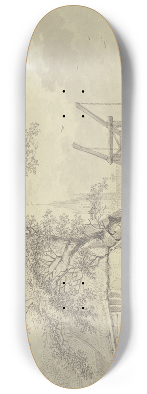 Hendrik Meyer - Zugbrcke ber einen Kanal, Schafhirte im Vordergrund, der Hirte liebkost ein Mdchen 8.25 inch art skate deck