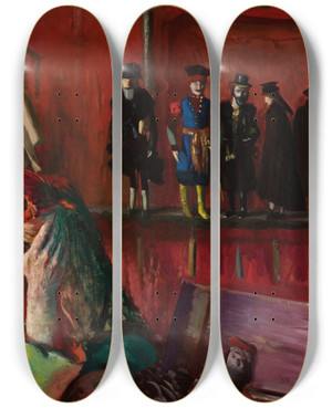Triptych art skateboard deck of Leon Wyczkowski Puppet Show by Leon Wyczolkowski (1852-1936)