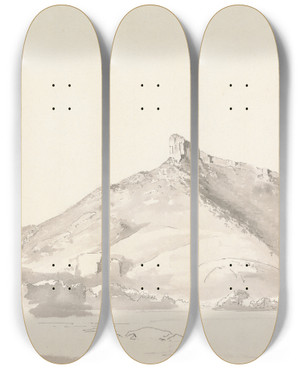 Triptych art skateboard deck of Samuel Davis Ruined Fort On A Hill by Samuel Davis (1757-1819)