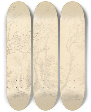 Triptych art skateboard deck of Robert Hills Study Of A Holly Tree by Robert Hills (1769-1844)