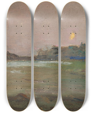 Triptych art skateboard deck of Jan Cigliski Moonlite Evening Mist by Jan Ciaglinski (1858-1913)