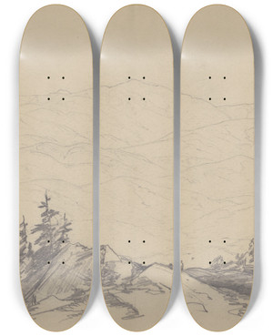 Triptych art skateboard deck of John William Casilear Mountain Landscape by John William Casilear (1811-1893)