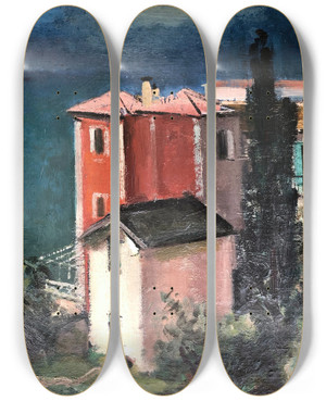 Triptych art skateboard deck of Otto Geigenberger Torbole Am Gardasee by Otto Geigenberger (1881-1946)