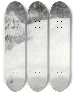Triptych art skateboard deck of Gustaf Fjstad Snow by Gustaf Fjaestad (1868-1948)