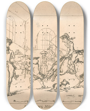 Triptych art skateboard deck of Thomas Rowlandson A Riding House by Thomas Rowlandson (1756-1827)