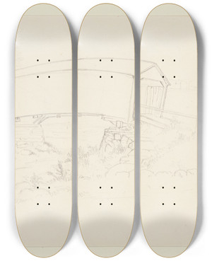 Triptych art skateboard deck of Truman Seymour Coveredbridge by Truman Seymour (1824-1891)
