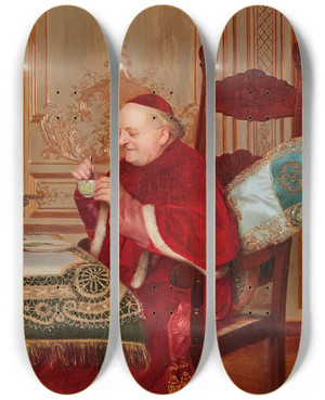 Triptych art skateboard deck of Georges Croegaert Teatime by Georges Croegaert (1848-1923)