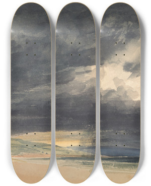 Triptych art skateboard deck of Thomas Shotter Boys A Storm On The Coast by Thomas Shotter Boys (1803-1874)