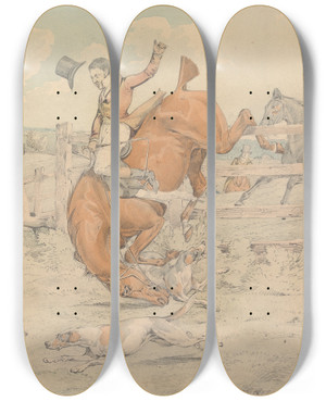 Triptych art skateboard deck of Henry Thomas Alken Some Do And Some Dont It Is All A Notion Getting A Fall by Henry Thomas Alken (1785-1851)