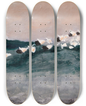 Triptych art skateboard deck of Bruno Liljefors Sketch For Eider Ducks Flying In Formation by Bruno Liljefors (1860-1939)