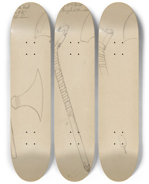 Triptych art skateboard deck of Adolph Tidemand Stridskser by Adolph Tidemand (1814-1876)