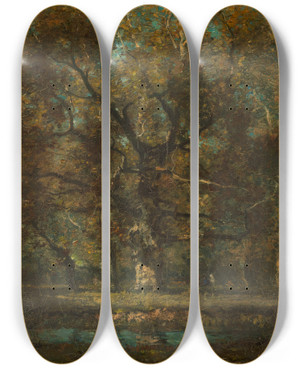 Triptych art skateboard deck of Henry Ward Ranger Oak Tree by Henry Ward Ranger (1858-1916)